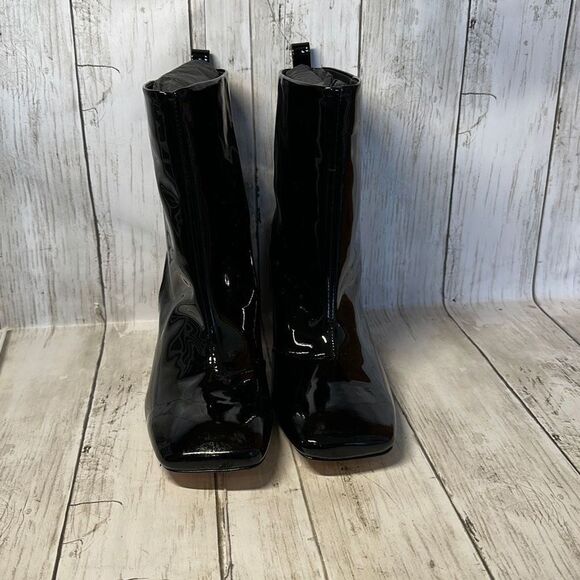 NEW Good American Black Patent Leather Booties Womens Size 8 in Box Square Toe - Picture 2 of 8